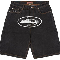 Corteiz Alcatraz Baggy Jean Shorts 'Washed Black'