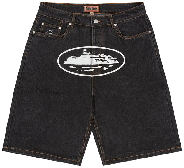 Corteiz Alcatraz Baggy Jean Shorts 'Washed Black'