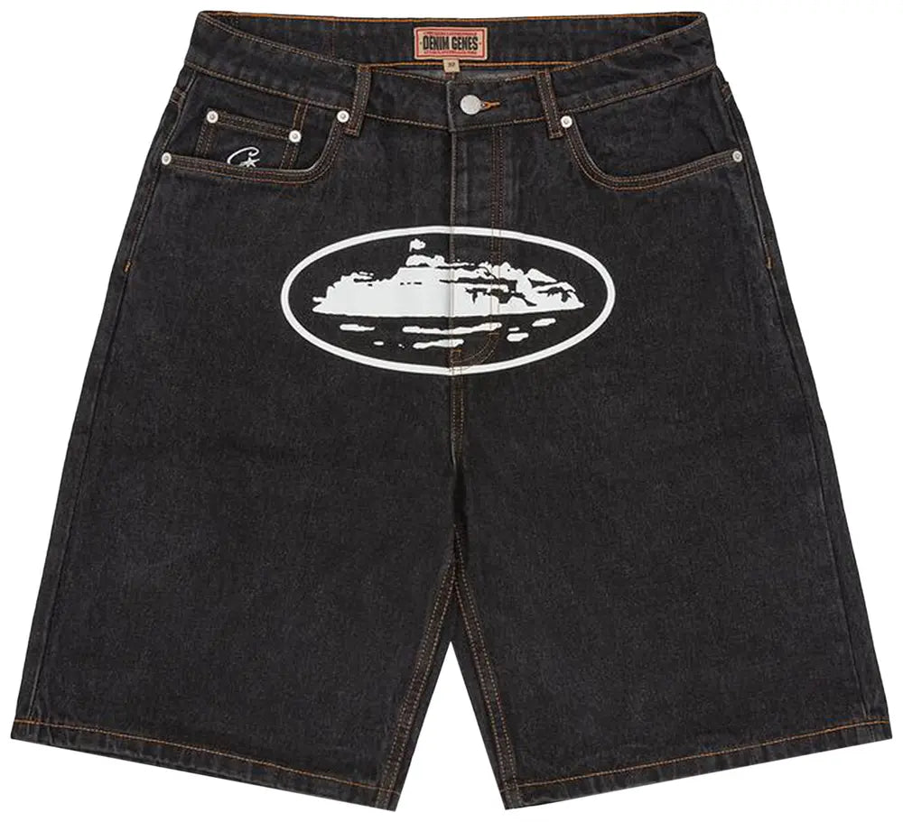 Corteiz Alcatraz Baggy Jean Shorts 'Washed Black'