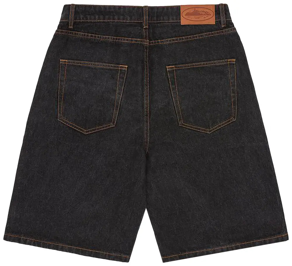 Corteiz Alcatraz Baggy Jean Shorts 'Washed Black'