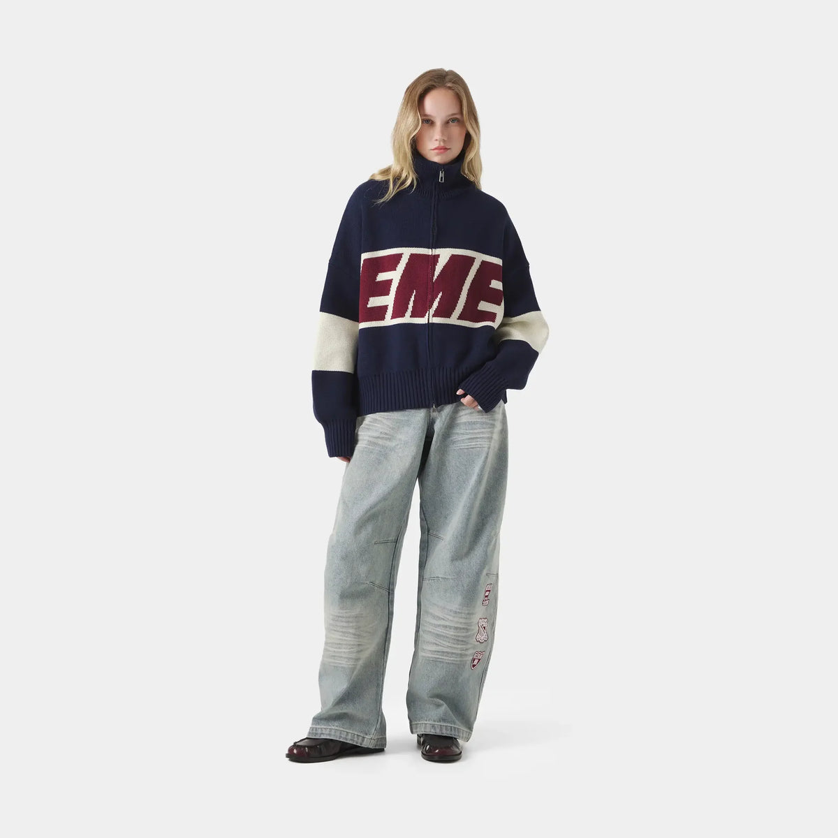 Eme Studios Zipper Hoodie Knit Navy