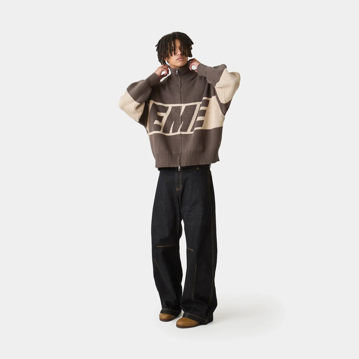Eme Studios Zipper Hoodie Knit Brown