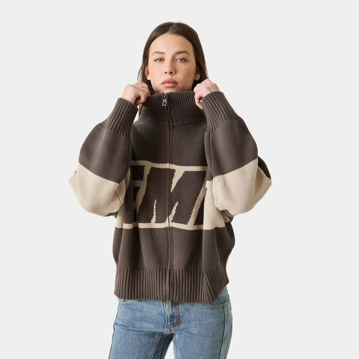 Eme Studios Zipper Hoodie Knit Brown