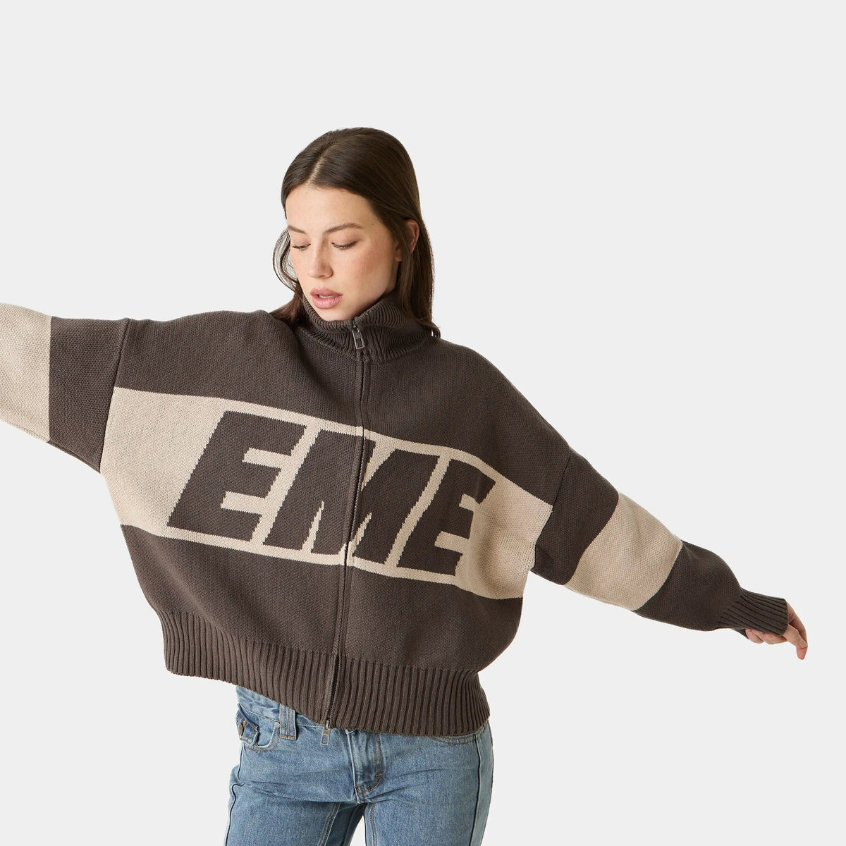 Eme Studios Zipper Hoodie Knit Brown
