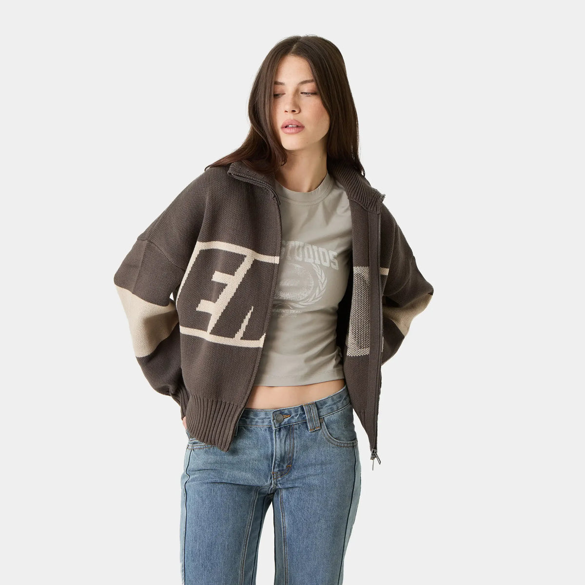 Eme Studios Zipper Hoodie Knit Brown